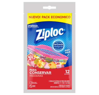 Bolsas Herméticas Ziploc para Conservar Medianas 12 Unidades