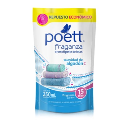 Aromatizante de Tela Poett Fraganza Suavidad de Algodón Refill 250 ml