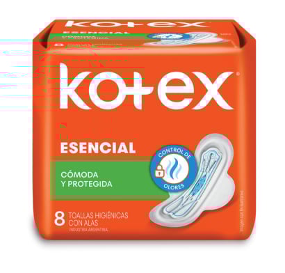 Toallitas Femeninas Kotex Esencial con Alas 8 Unidades
