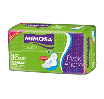 Toallitas Femeninas Mimosa Normal con Alas 16 Unidades