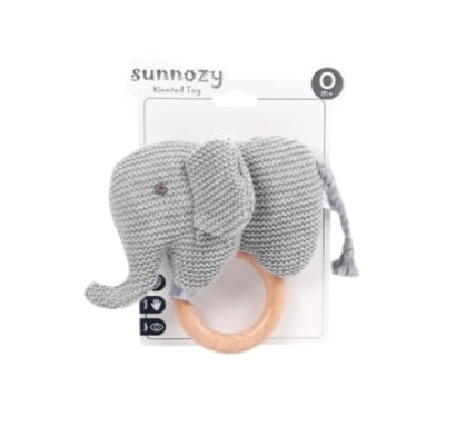 Sonajero Akas Elefante Crochet con Aro Gris