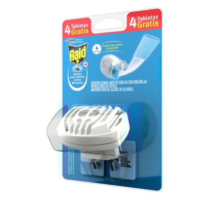 Aparato Insecticida Raid Contra Mosquitos + Tabletas 4 Unidades
