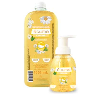 Jabón en Espuma Écume Flores Blancas para Manos 1 l + Jabón Líquido para Manos 300 ml