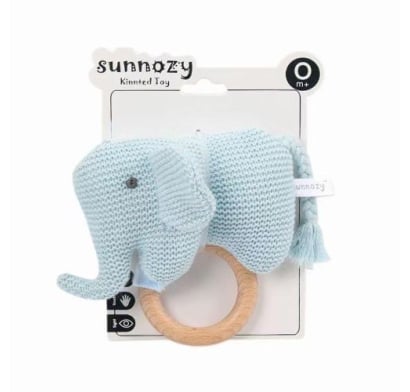 Sonajero Akas Elefante Crochet con Aro Celeste