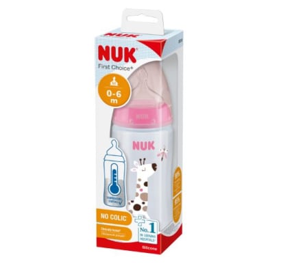 Mamadera Nuk First Choice con Tetina Silicona Control Temperatura Rosa 300 ml