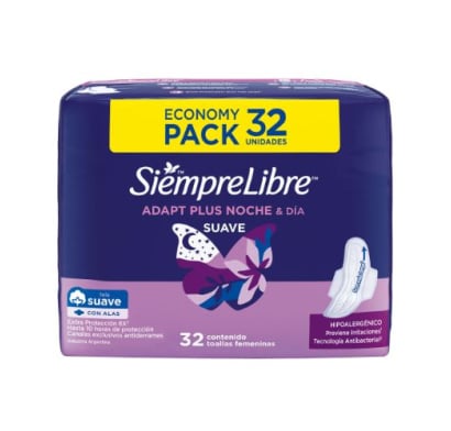 Toallitas Femeninas Siempre Libre Adapt Plus Soft 32 Unidades