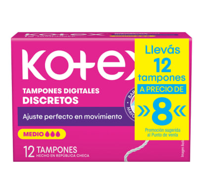 Tampones Kotex Digital Medio 12 Unidades