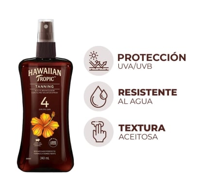 Aceite Hawaiian Tropic Bronceador FPS4 240 ml