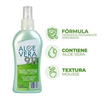 Loción Calmante Post Solar Aloe Vera 911 para Emergencías 185 ml