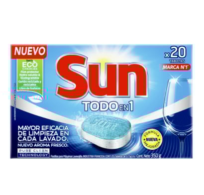 Tabletas para Lavavajillas Sun Todo en 1 20 Unidades