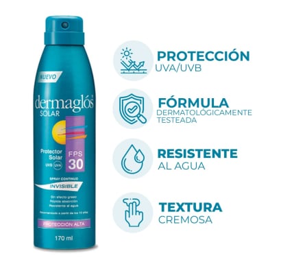 Protector Solar Dermaglós Spray Invisible Fps30 170 Ml