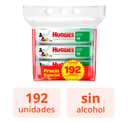 Pack ToallItas Húmedas Huggies Limpieza Efectiva 192 Unidades