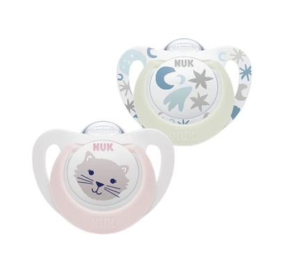 CHUPETE NUK SILICONA DIA Y NOCHE NINA TALLE 1 X2 UNIDADES