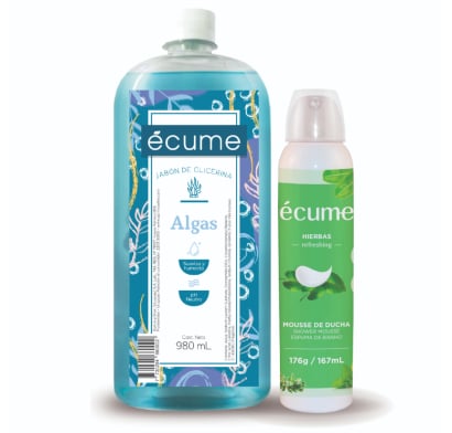 Jabón Líquido Écume Algas para Manos Refill 980 ml + Mousse de Ducha Algas Corporal 167 ml