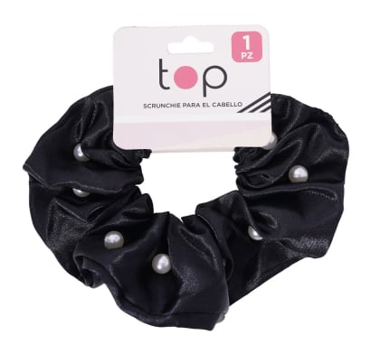 Gomita Scrunchie para el Pelo Top Negra con Perlas 1 Unidad