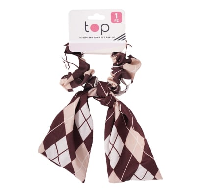 Gomita Scrunchie para el Pelo Top Marrón Rombos 1 Unidad
