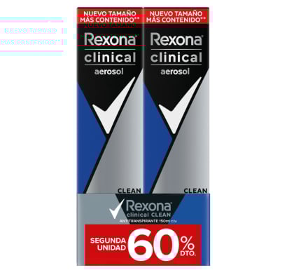 Desodorante en Aerosol Rexona Men Clinical Clean 2 Unidades 150 ml