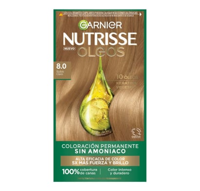 Tinta Garnier Nutrisse Óleos N°8.0 Rubio Claro