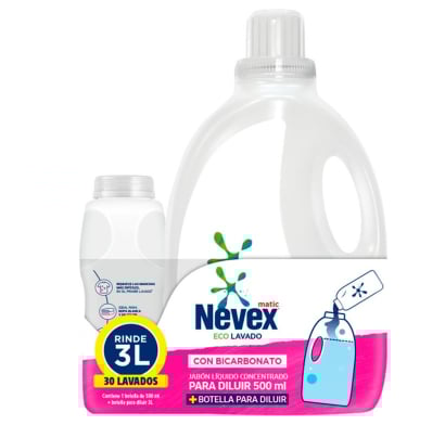 Jabón Líquido para Ropa Nevex Diluible Bicarbonato 500 ml + Botella