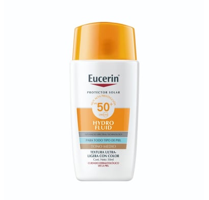 Protector Solar Eucerin Sun Hydro Fluid con Color Tono Medio FPS50+ 50 ml