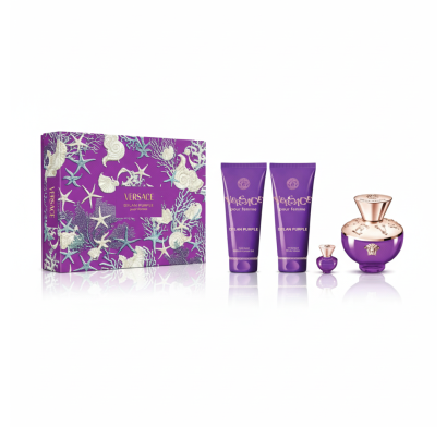 Cofre Versace Perfume Dylan Purple Femme EDP 100 ml + Mini Talla 5 ml + Loción Corporal 100 ml + Gel de Ducha 100 ml