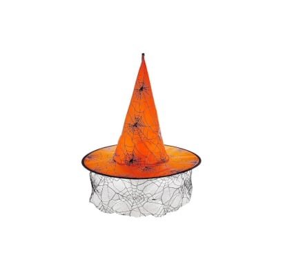 Sombrero de Bruja Mis Petates con Tul y Telarañas Naranja