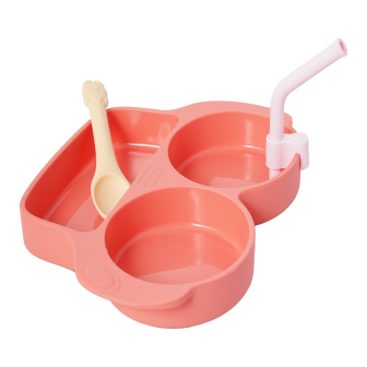 Set Rabbit de Silicona Plato, Sorbito y Cuchara Rojo
