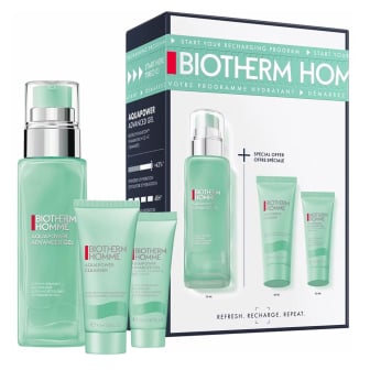 Cofre Biotherm Homme Rutina Aquapower Gel Advanced 75 ml + Mini Talla 20 ml + Limpiador 40 ml