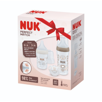 Set de Inicio Nuk Perfect Match Mamadera 150 ml + Mamadera 260 ml + Chupete 0 a 6 m