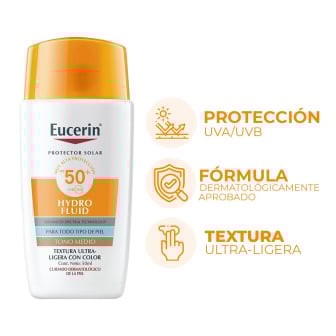 Protector Solar Eucerin Sun Hydro Fluid con Color Tono Medio FPS50+ 50 ml
