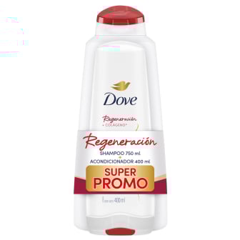Shampoo Dove Regeneración Extrema 750 ml + Acondicionador Regeneración Extrema 400 ml