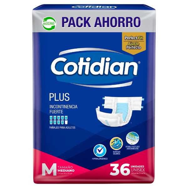 PAÑAL COTIDIAN PLUS TALLE MEDIO X36 UNIDADES.