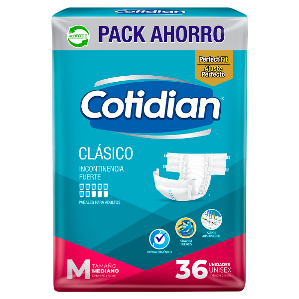 Pañales Para Adultos Cotidian clásico M 36 Unidades