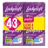 TOALLAS FEMENINAS LADYSOFT ULTRA DELGADA X8 UNIDADES 4X3 PAQUETES.