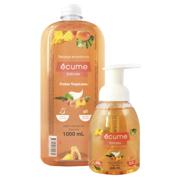 JABON LIQUIDO ECUME EN ESPUMA FRUTOS TROPICALES 1 LITRO + 300 ML