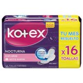 TOALLAS FEMENINAS KOTEX NORCTURNA X16 UNIDADES.