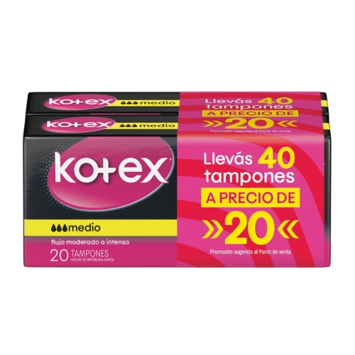 Tampones Kotex Medio 2x1 40 Unidades