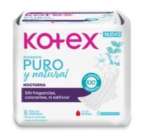 Toallitas Femeninas Nocturna Kotex Puro Y Natural 8 Unidades