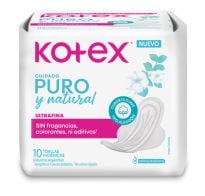 Toallitas Femeninas Kotex Ultra Fina Puro Y Natural 10 Unidades