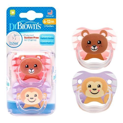 Set De Chupetes Dr. Brown's Etapa 2 Oso + Mono 6 A 12 Meses