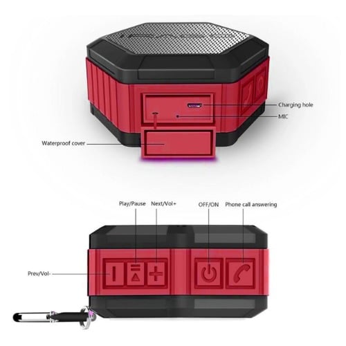 Parlante Irago Waterproof rojo Y Negro