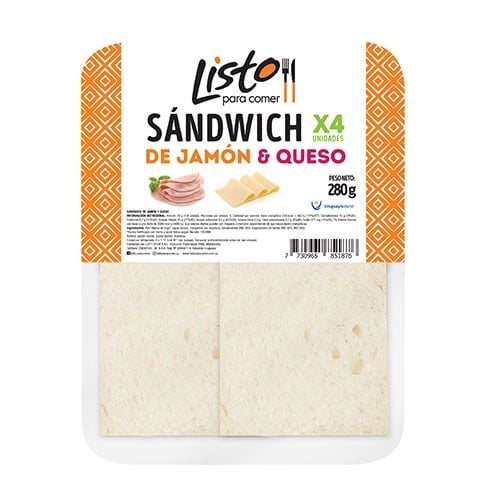 Pan De Molde Jamón Y Queso 4 Unidades