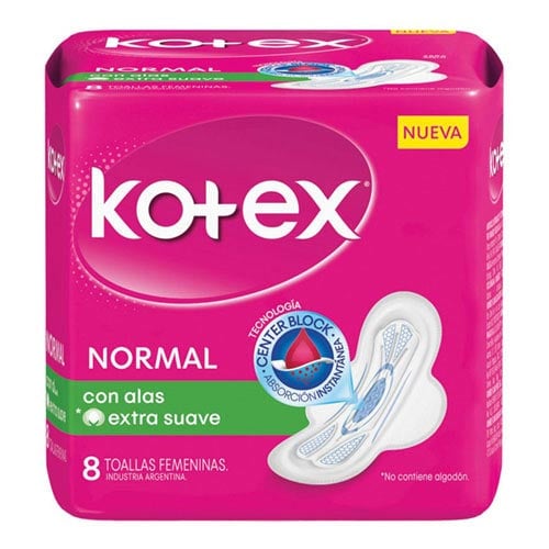 TOALLAS FEMENINAS KOTEX NORMAL CON ALAS X 8 UNIDADES.