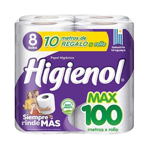 Papel Higiénico Higienol Max Hoja Simple 100 M 8 Rollos