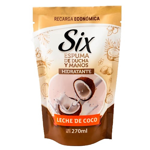 Repuesto De Jabón En Espuma De Ducha Six Leche Coco 270 Ml