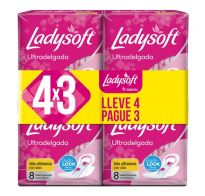 Toallitas Femeninas Ladysoft Ultra Delgada Seca 8 Unidades 4 Paquetes