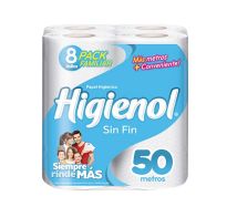 PAPEL HIGIÉNICO HIGIENOL PLUS SIN FIN 50 METROS X8