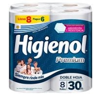 Papel Higiénico Higienol Premium Doble Hoja 30 M 8 Rollos