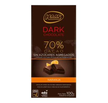 Tableta De Chocolate Haas Amargo Sin Azúcar Naranja 100 G