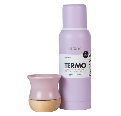 Set Terrano Mate De Cerámica Lila Y Termo 750 Ml